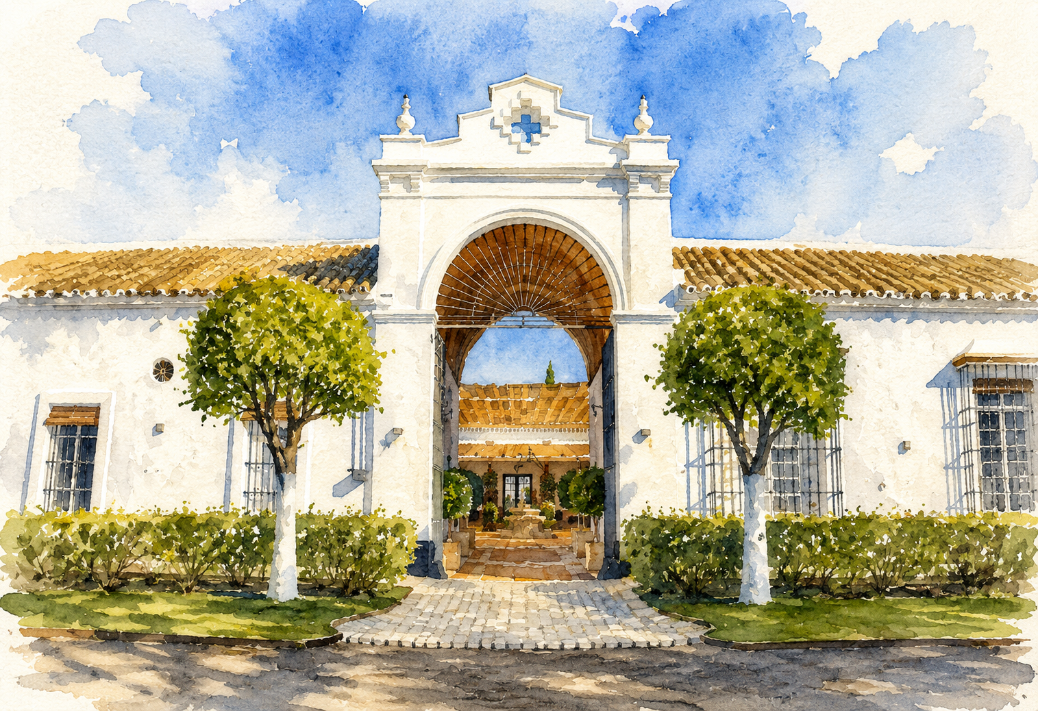 Acuarela del acceso al Cortijo El Trobal